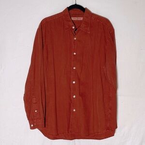 Tommy Bahama Burnt Orange Tencel Cotton Blend Casual Button Up Top L